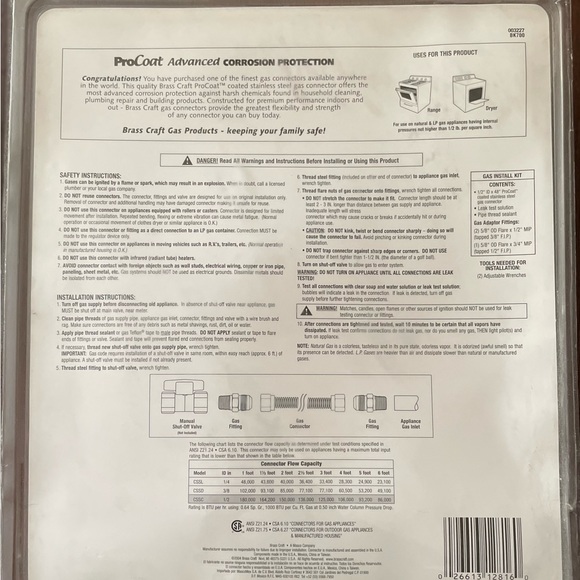 BrassCraft Gas Connector(Gas Range and Gas Dryer) Installation Kit. 48 inch. - Picture 2 of 2